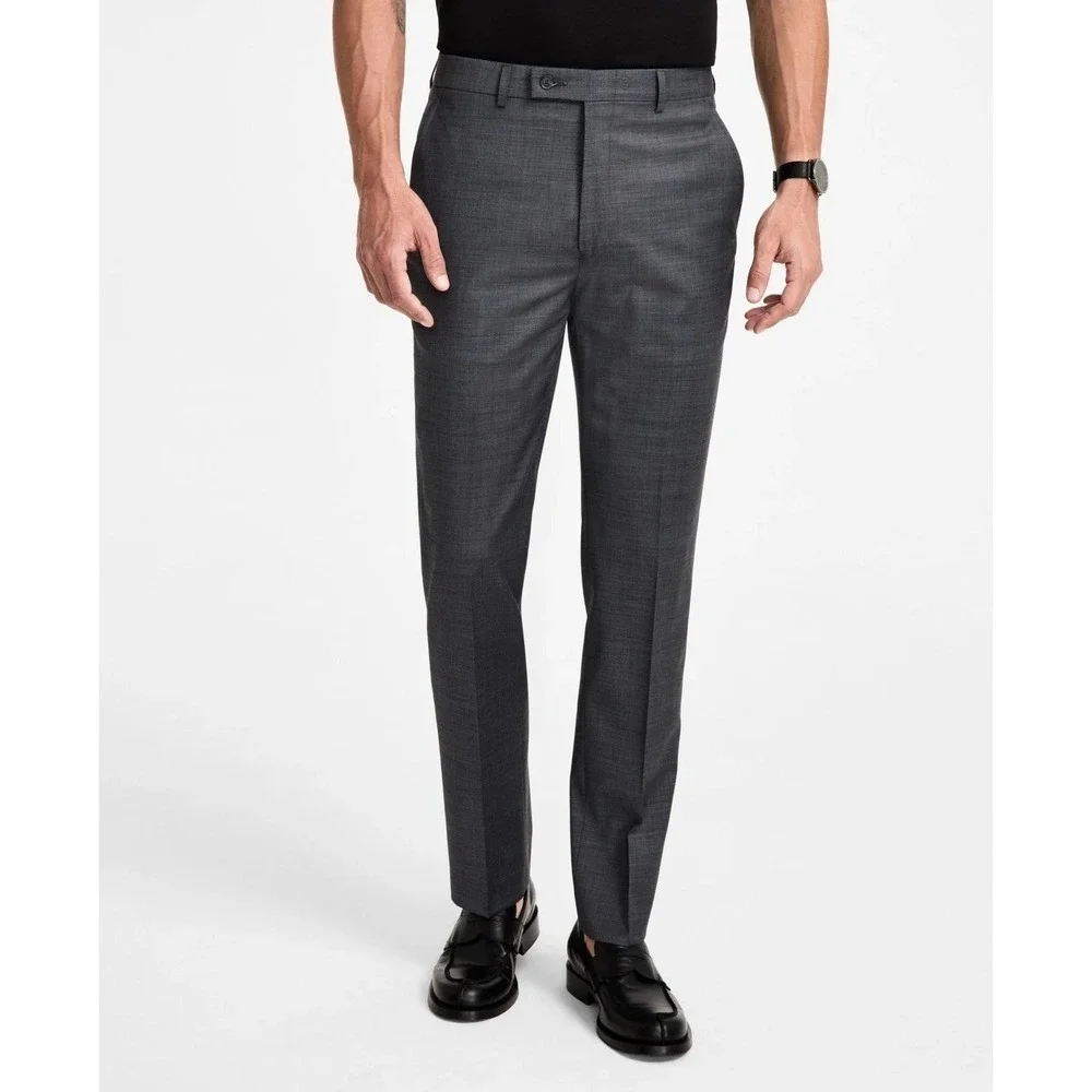 Calvin Klein Mens Slim fit Dress Pants 36 / 32 Dark‎ Grey Solid Stretch